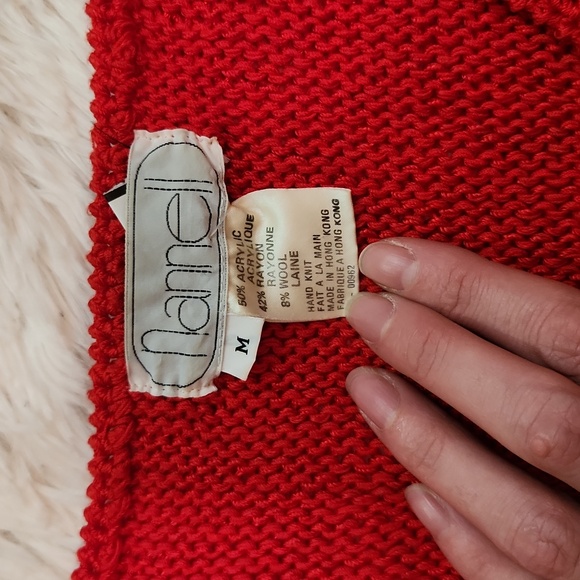 Cannelloni hand knit, hand beaded red dolman sleeve sweater - Picture 2 of 12